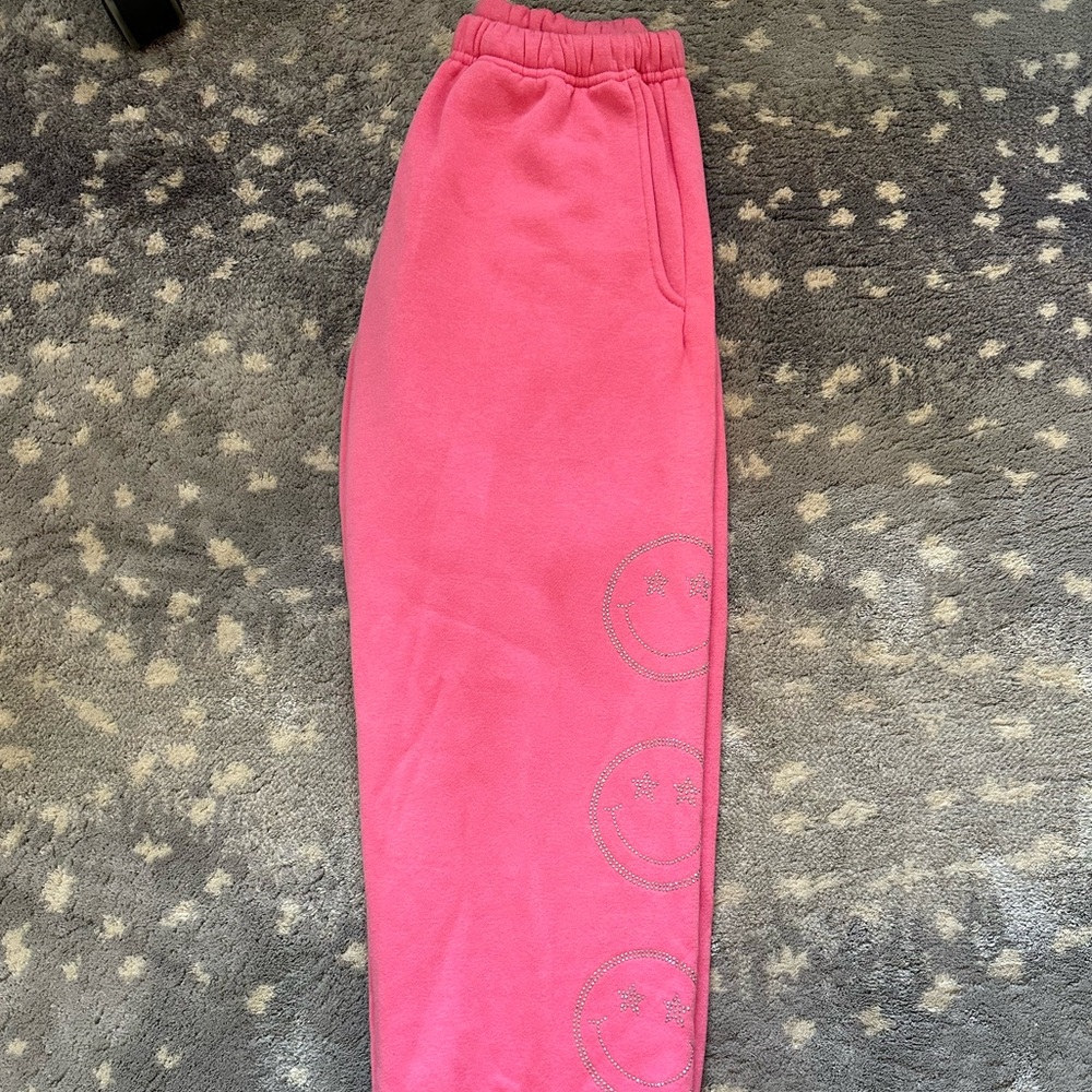 Starfit Hot Pink Smiley Rinestone Sweatpants
